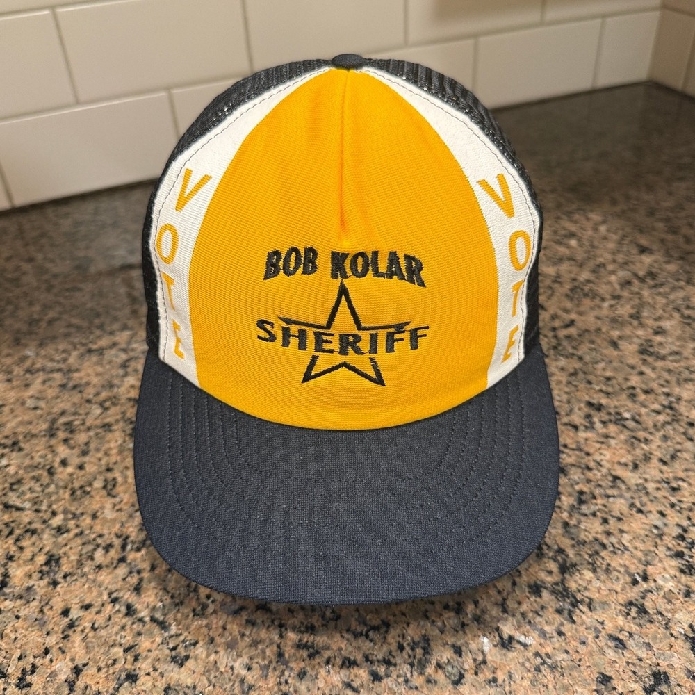 Vtg Vote Bob Kolar Sheriff SKM Trucker Hat Snapback Black Yellow Made in USA